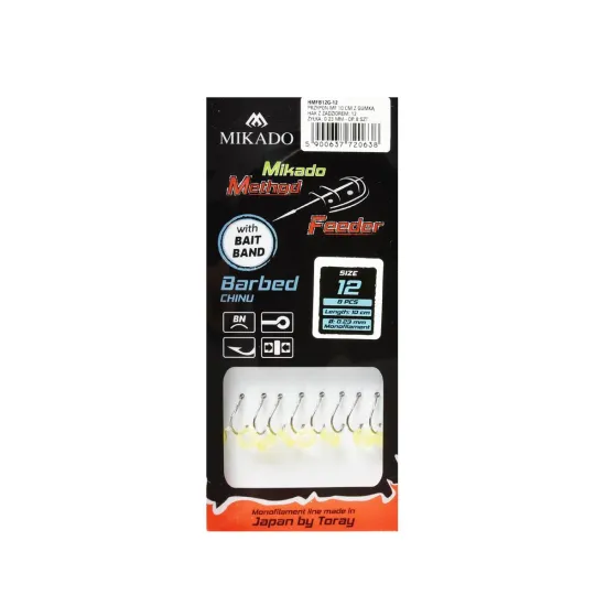 Haczyki z przyponem Mikado Method Feeder z gumką rozmiar 12 8 sztuk