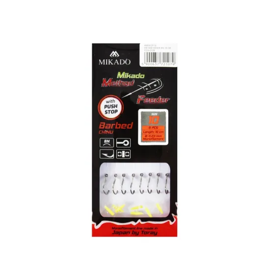 Haczyki z przyponem Mikado Method Feeder push stop rozmiar 10 8 sztuk