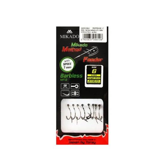 Haczyki z przyponem Mikado Method Feeder barblessz igłą rozmiar 6 8 sztuk