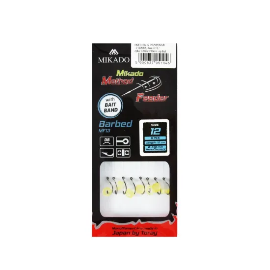 Haczyki z przyponem Mikado Method Feeder z gumką rozmiar 12 8 sztuk