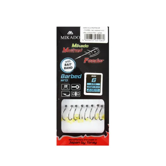 Haczyki z przyponem Mikado Method Feeder z gumką rozmiar 6 8 sztuk