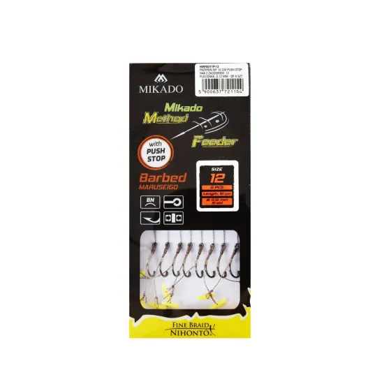 Haczyki z przyponem (z plecionki) Mikado Method Feeder push stop rozmiar 12 8 sztuk
