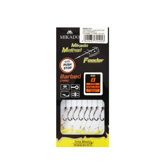 Haczyki z przyponem (z plecionki) Mikado Method Feeder push stop rozmiar 8 8 sztuk