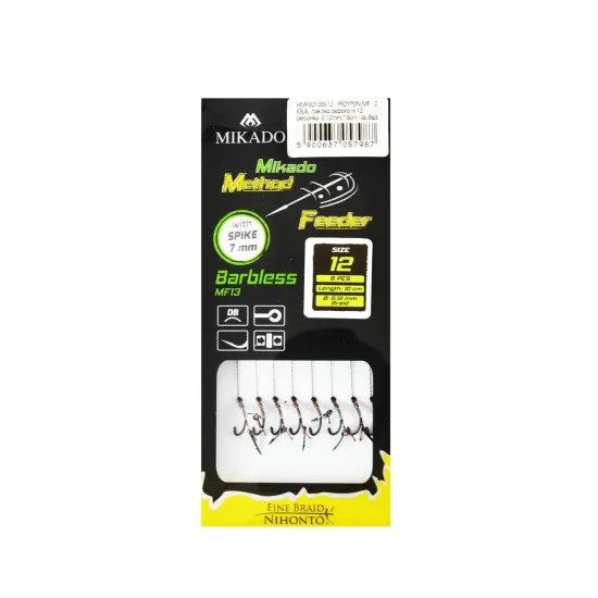 Haczyki z przyponem (z plecionki) Mikado Method Feeder bezzadziorowe z igłą rozmiar 12 8 sztuk