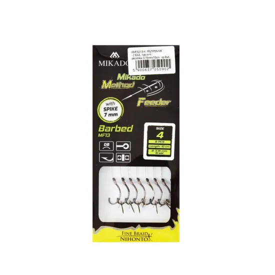 Haczyki z przyponem (z plecionki) Mikado Method Feeder z igłą rozmiar 4 8 sztuk