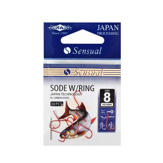 Haczyki spławikowe, feederowe z oczkiem Mikado Sensual Sode Ring rozmiar 8 czerwone 10 sztuk