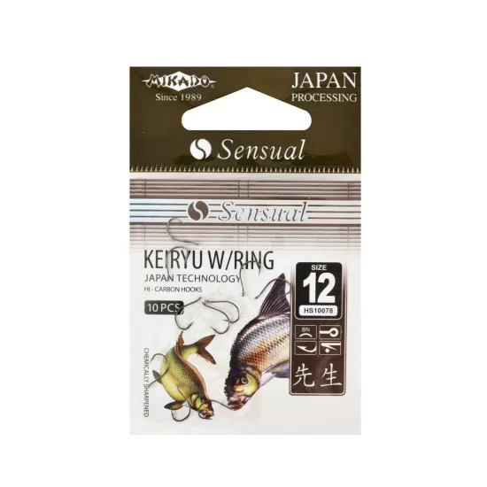 Haczyki spławikowe, feederowe Mikado Sensual Keiryu Ring rozmiar 12 czarny nikiel 10 sztuk