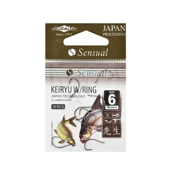 Haczyki spławikowe, feederowe Mikado Sensual Keiryu Ring rozmiar 6 czarny nikiel 10 sztuk