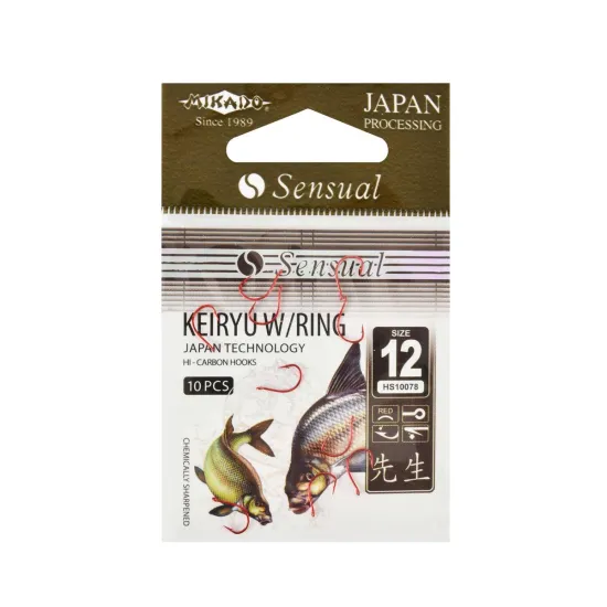 Haczyki spławikowe, feederowe Mikado Sensual Keiryu Ring rozmiar 12 czerwone 10 sztuk