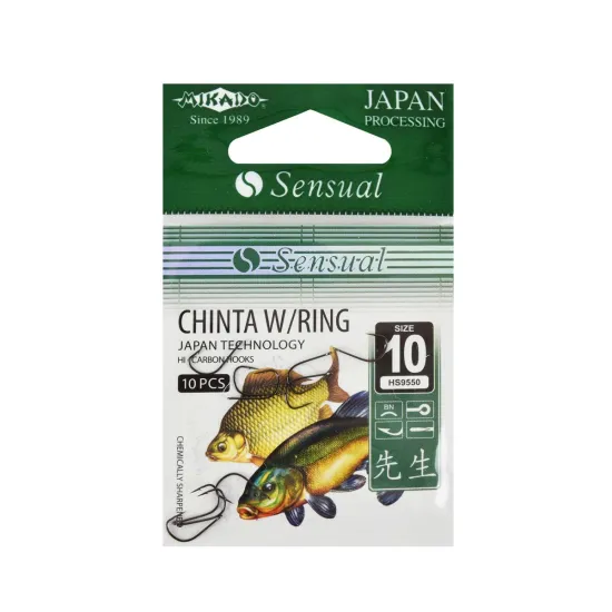 Haczyki spławikowe, feederowe Mikado Sensual Chintu Ring rozmiar 10 czarny nikiel 10 sztuk