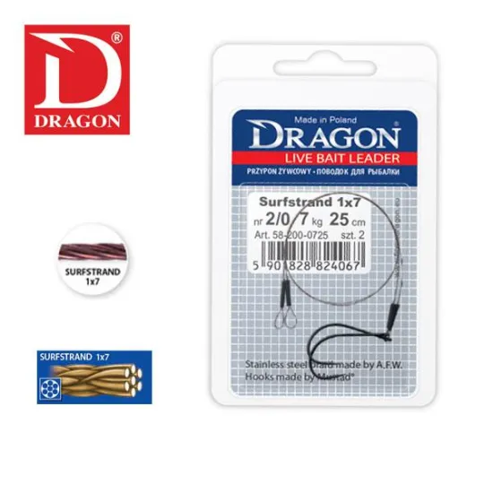 Przypon hak 2 Surfstrand 1x7 25cm 5kg 2 sztuki Dragon