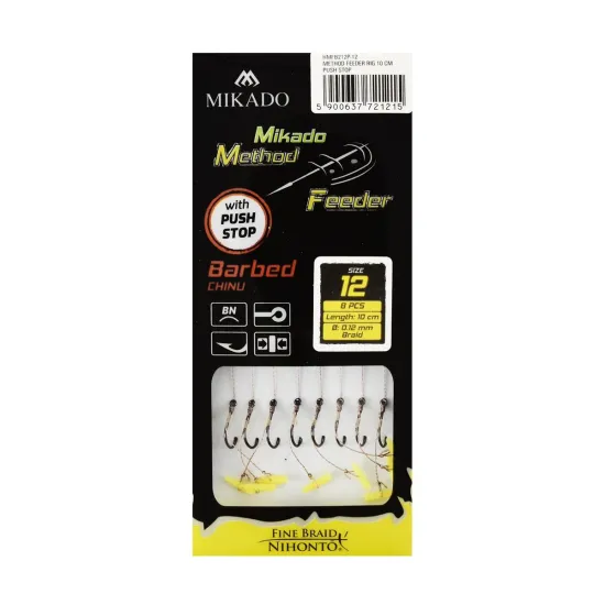 Haczyki z przyponem (z plecionki) Mikado Method Feeder push stop rozmiar 12 8 sztuk