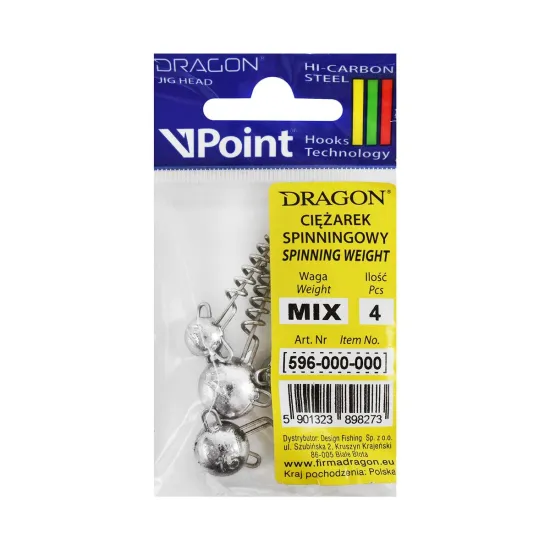 Obciążenie spinningowe Dragon główka z pilotem MIX 4 sztuki