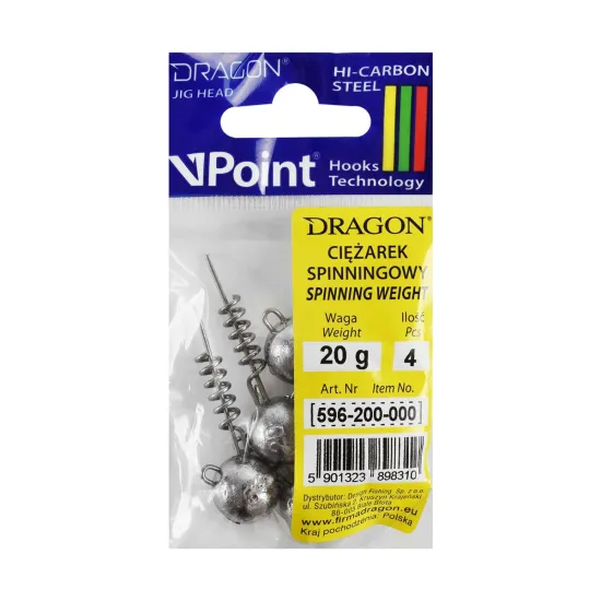 Obciążenie spinningowe Dragon główka z pilotem 20g 4 sztuki