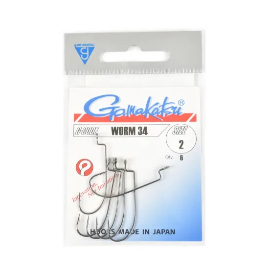 Haczyki spinningowe Gamakatsu WORM34 rozmiar 2 czarne 6 sztuk