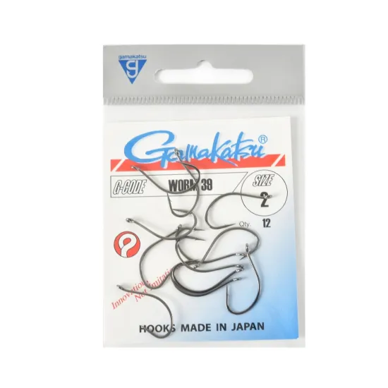 Haczyki spinningowe Gamakatsu WORM39 rozmiar 2 czarne 12 sztuk