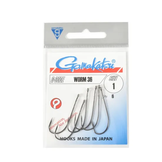 Haczyki spinningowe Gamakatsu WORM36 rozmiar 1 czarne 6 sztuk