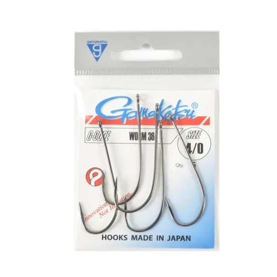 Haczyki spinningowe Gamakatsu WORM36 rozmiar 4/0 czarne 5 sztuk