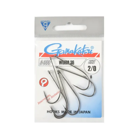 Haczyki spinningowe Gamakatsu WORM36 rozmiar 2/0 czarne 6 sztuk