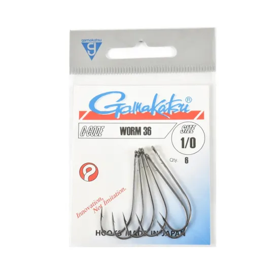 Haczyki spinningowe Gamakatsu WORM36 rozmiar 1/0 czarne 6 sztuk