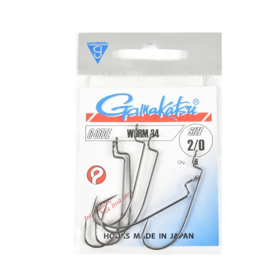 Haczyki spinningowe Gamakatsu WORM34 rozmiar 2/0 czarne 6 sztuk