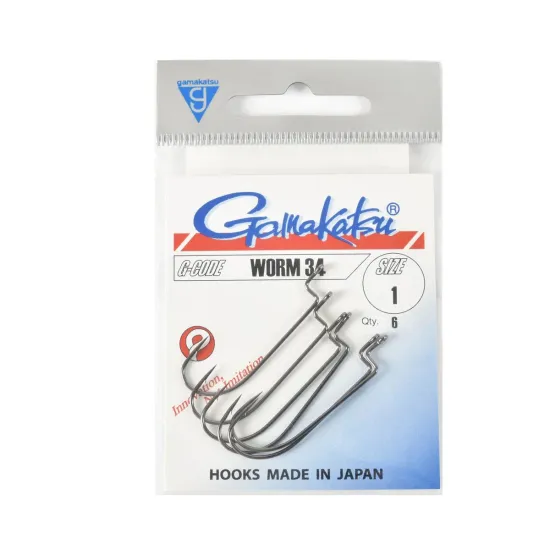 Haczyki spinningowe Gamakatsu WORM34 rozmiar 1 czarne 6 sztuk