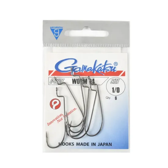 Haczyki spinningowe Gamakatsu WORM34 rozmiar 1/0 czarne 6 sztuk