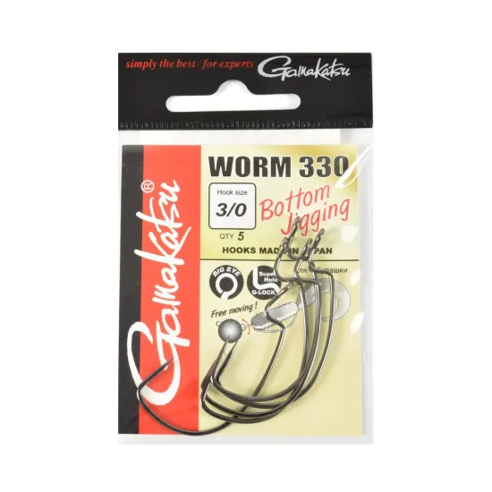 Haczyki spinningowe Gamakatsu WORM330 rozmiar 3/0 czarne 5 sztuk
