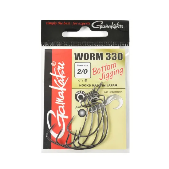 Haczyki spinningowe Gamakatsu WORM330 rozmiar 2/0 czarne 5 sztuk