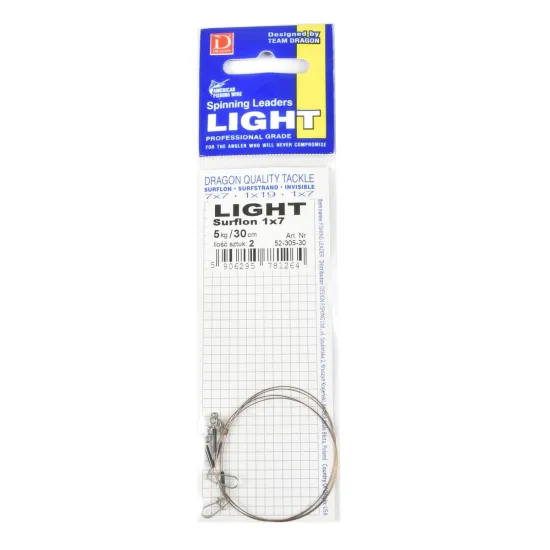 Przypon spinningowy Dragon 1x7 Surflon Light 5kg 30cm 2 sztuki