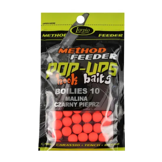 Kulki Boilies pop-ups 10mm malina / czarny pieprz Lorpio 20g