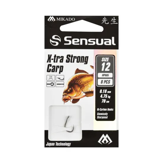 Haczyki z przyponem Mikado z przyponem X-Tra S.Carp rozmiar 12 8 sztuk