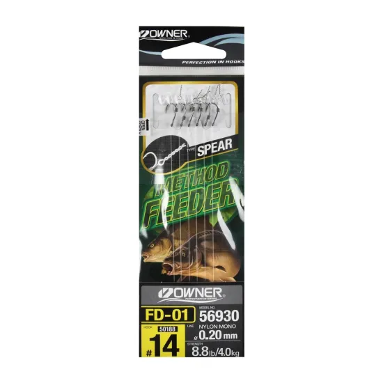 Haczyki z przyponami Owner FD01 rozmiar 14 10cm 6 sztuk