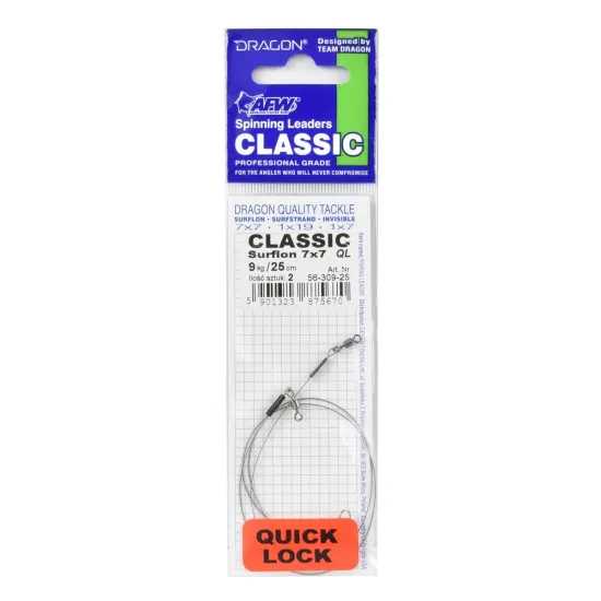 Przypon spinningowy Dragon Classic Quick Lock 7x7 Surflon 9kg 25cm 2 sztuki