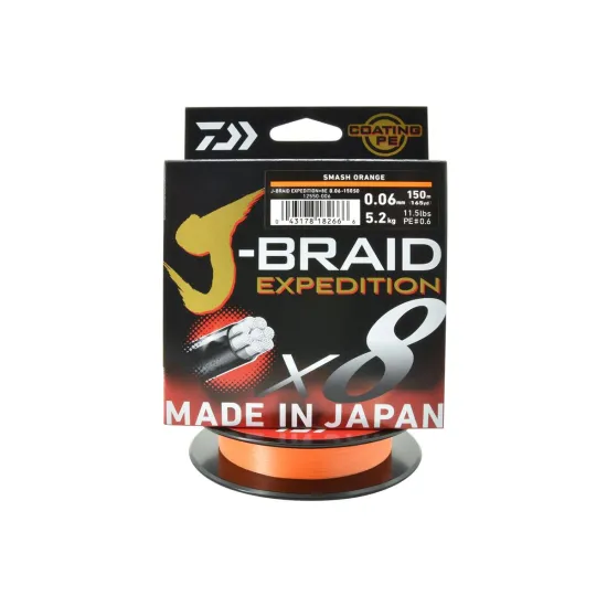 Plecionka spinningowa Daiwa J-Braid Expedition X8E 0.06mm 150m kolor smash orange