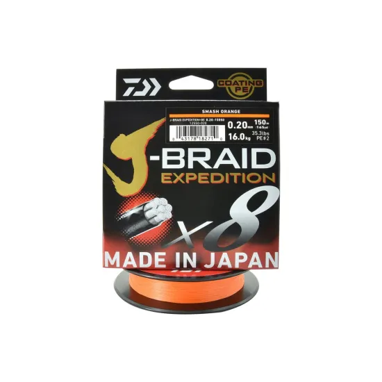 Plecionka spinningowa Daiwa J-Braid Expedition X8E 0.20mm 150m kolor smash orange