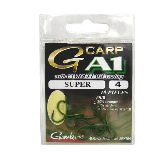 Haczyki karpiowe Gamakatsu A-1 G-Carp Camou Green Super rozmiar 4 10 sztuk