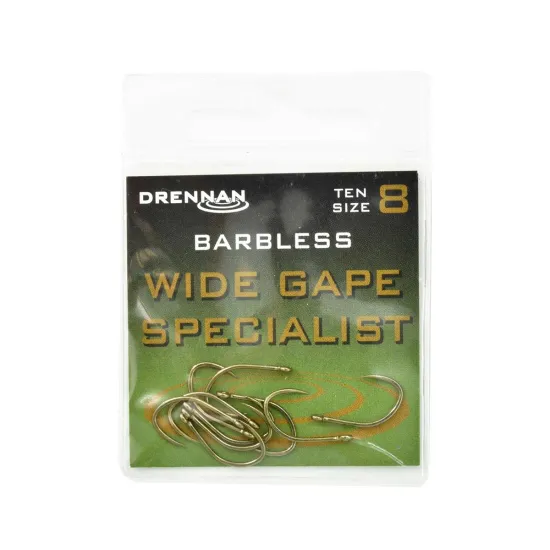 Haczyki bezzadziorowe feederowe, spławikowe kute Drennan Wide Gape Specialist rozmiar 8 10 sztuk