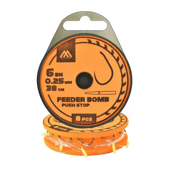 Haki z przyponem Mikado Feeder Bomb push stop rozmiar 6 8 sztuk