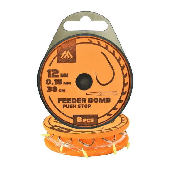 Haki z przyponem Mikado Feeder Bomb push stop rozmiar 12 8 sztuk
