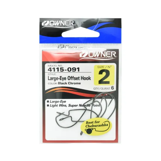 Haczyki spinningowe Owner Large Eye Offset 4115 rozmiar 2 czarne 6 sztuk