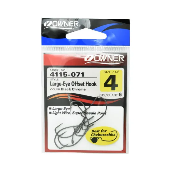 Haczyki spinningowe Owner Large Eye Offset 4115 rozmiar 4 czarne 6 sztuk