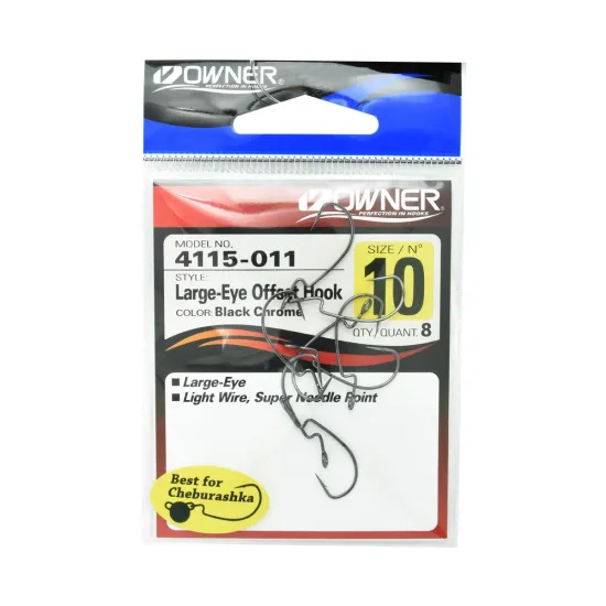 Haczyki spinningowe Owner Large Eye Offset 4115 rozmiar 10 czarne 8 sztuk