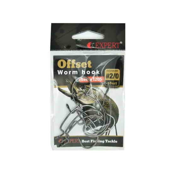 Haki spinningowe, offsetowe Expert Offset Worm 1205 nr 2/0 10 sztuk