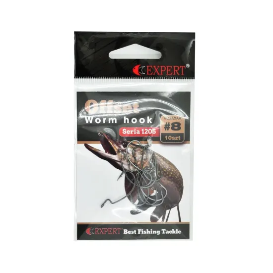 Haki spinningowe, offsetowe Expert Offset Worm 1205 nr 8 10 sztuk
