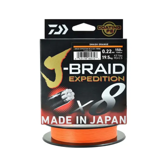 Plecionka spinningowa Daiwa J-Braid Expedition X8E 0.22mm 150m kolor smash orange