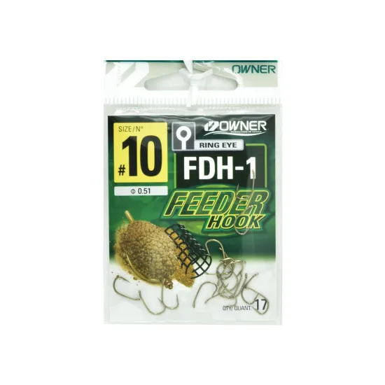 Haczyki z zadziorem Owner Feeder FDH-1 rozmiar 10 - brązowe 17 sztuk