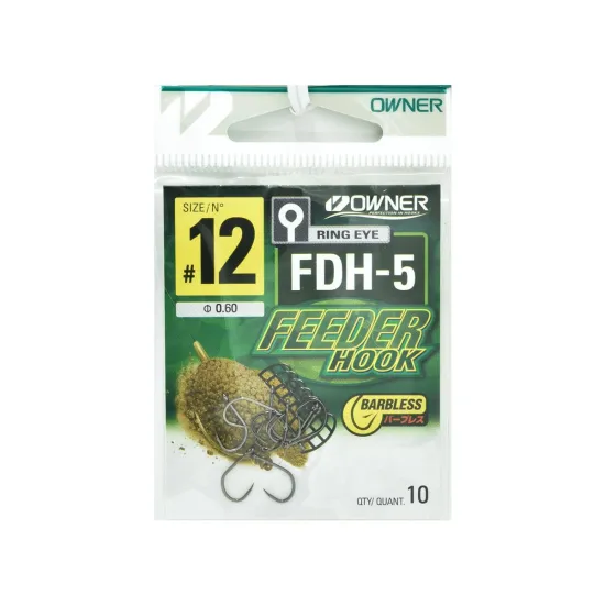 Haczyki bezzadziorowe Owner Feeder FDH-5 rozmiar 12 - czarne 10 sztuk
