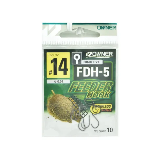 Haczyki bezzadziorowe Owner Feeder FDH-5 rozmiar 14 - czarne 10 sztuk