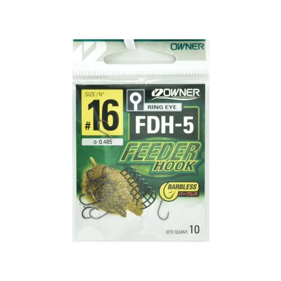 Haczyki bezzadziorowe Owner Feeder FDH-5 rozmiar 16 - czarne 10 sztuk
